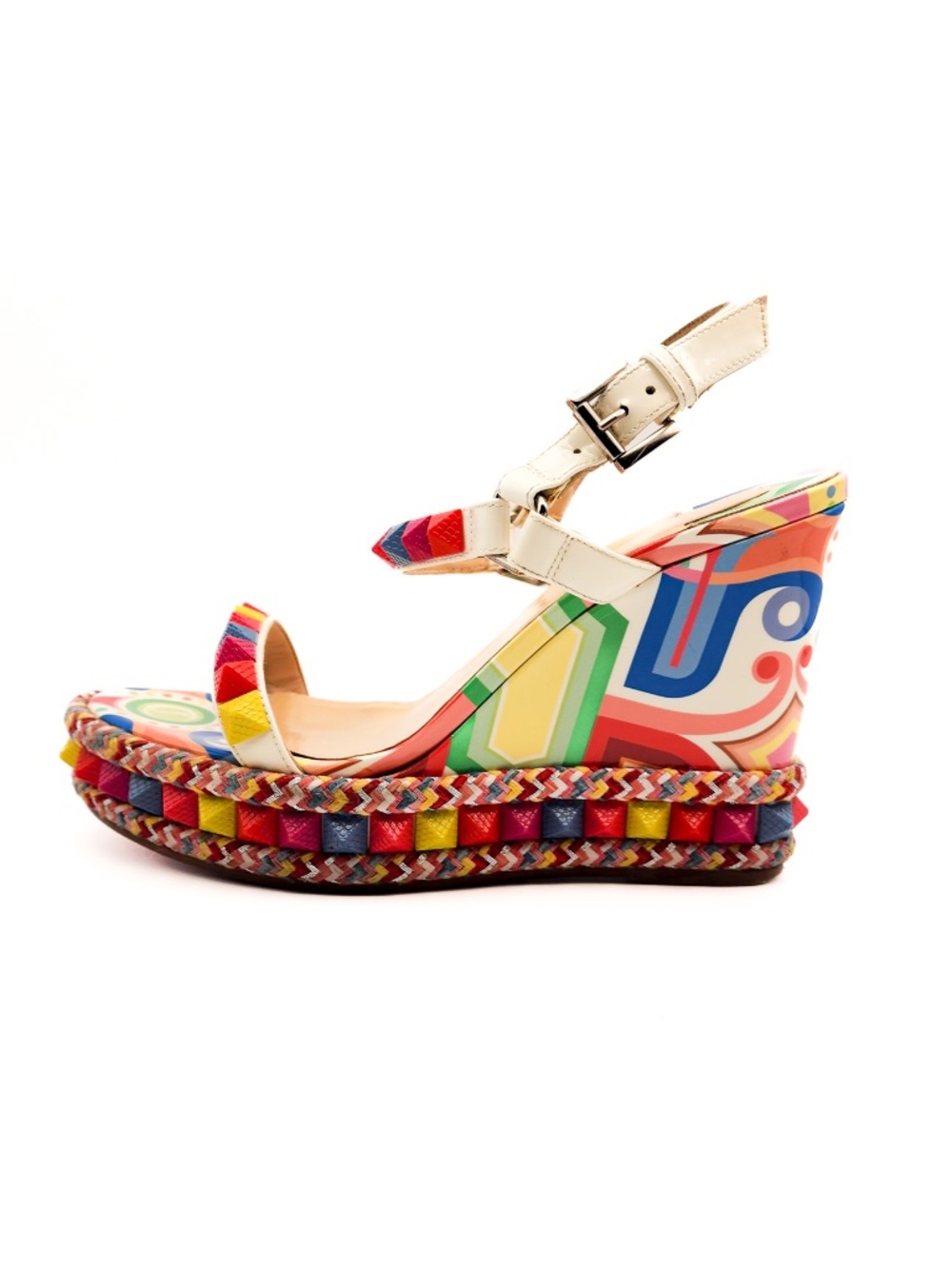 Christian Louboutin Leather Pyraclou 110 Studded Platform Sandals EU 37 - Picture 3 of 7
